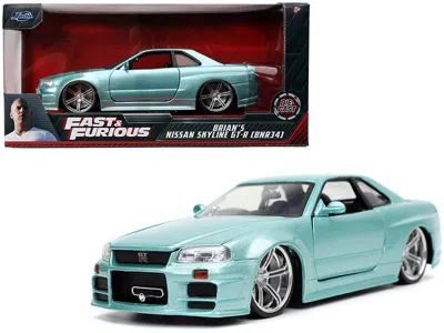 Jada Brian's Nissan Skyline Gt-r (bnr34) Rhd (right Hand Drive) Turquoise Metallic "fast & Furious" Movie