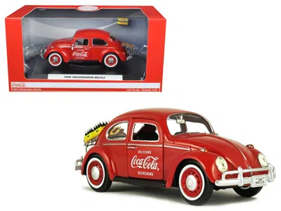 Motorcity Classics 1966 Volkswagen Beetle With Rear Luggage Rack Red With Two Bottle Cases "coca-cola" 1/24 Diecast Mod