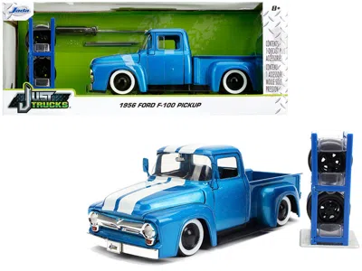 Jada 1956 Ford F-100 Pickup Truck Blue Metallic With White Stripes And Extra Wheels "just Trucks" Series