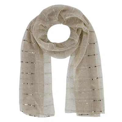 Ctm Women's Sheer Sparkling Metallic Stripe Lightweight Scarf In Gold