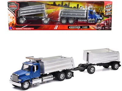 New Ray Freightliner 114sd Dump Truck With Twin Dump Body Blue "long Haul Trucker" Series 1/32 Diecast Model