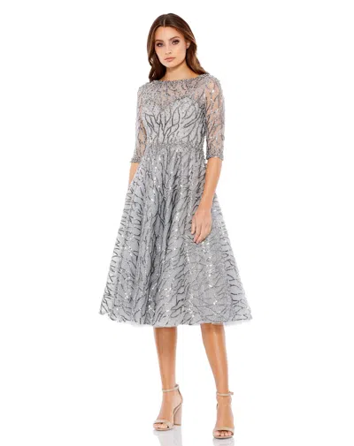 Mac Duggal Sequin Embellished Midi Dress In Silver