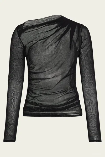Enza Costa Sheer Slash Long-sleeve Blouse