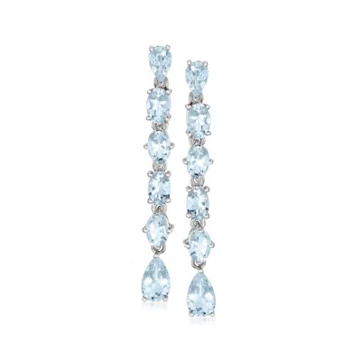 Ross-simons Aquamarine Linear Drop Earrings In Sterling Silver In Blue