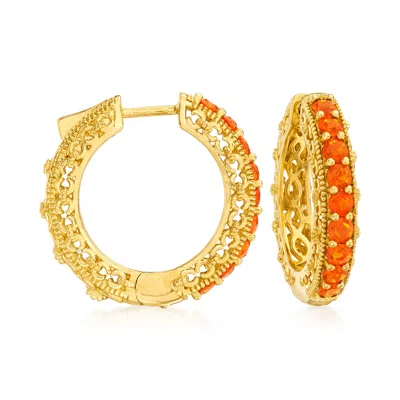 Ross-simons Fire Opal Hoop Earrings In 18kt Gold Over Sterling In Orange