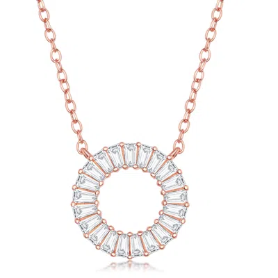 Simona Sterling Silver Baguette Cz Open Circle Necklace - Rose Gold Plated In Multi
