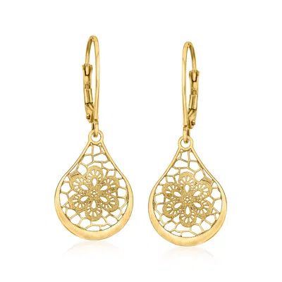 Ross-simons Italian 14kt Yellow Gold Openwork Floral Lace Teardrop Earrings In Yellow