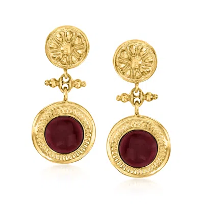Ross-simons Italian Garnet Floral Drop Earrings In 18kt Gold Over Sterling In Red