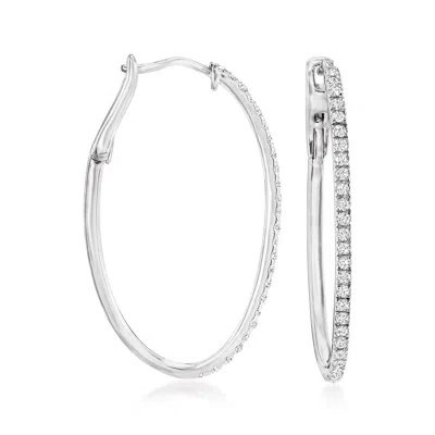 Ross-simons Diamond Oval Hoop Earrings In Sterling Silver In White