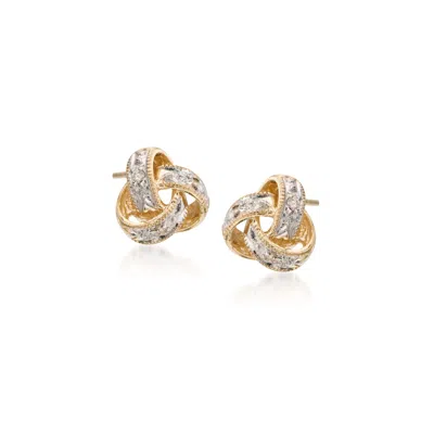 Ross-simons Diamond Love Knot Stud Earrings In 14kt Yellow Gold In White