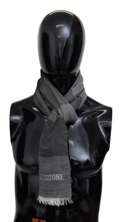 Missoni Striped Wool Unisex Neck Wrap Fringes Men's Scarf In Grey