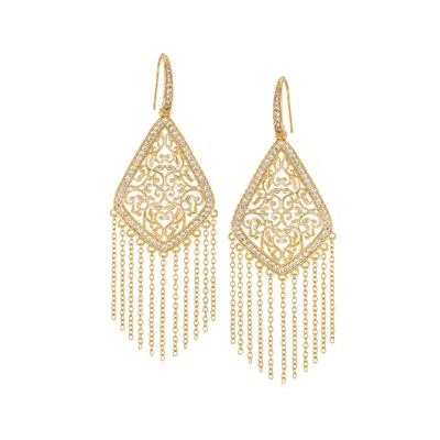 Ross-simons Cz Chandelier Fringe Drop Earrings In 18kt Gold Over Sterling In White