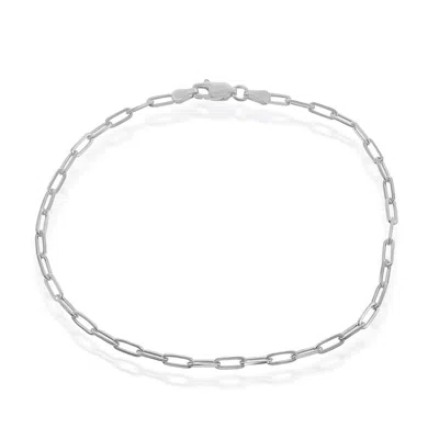 Simona Sterling Silver 2.8mm Paper Clip Anklet - Rhodium Plated In Silver