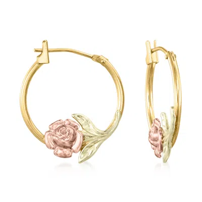 Ross-simons 14kt 2-tone Gold Floral Hoop Earrings In Multi