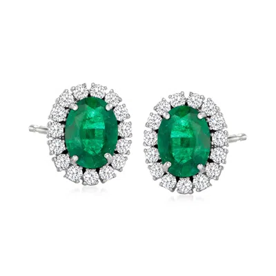 Ross-simons Emerald And Diamond Earrings In 18kt White Gold In White
