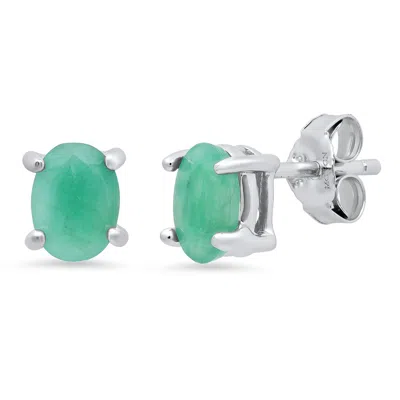 Maxcolor Sterling Silver 5mm Gemstone Oval Stud Earrings With Push Backs In Gold