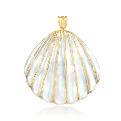 Ross-simons Mother-of-pearl Seashell Pendant With 4-4.5mm Cultured Pearls In 14kt Yellow Gold In White