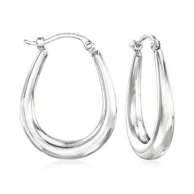 Ross-simons 14kt White Gold Tapered Hoop Earrings In White
