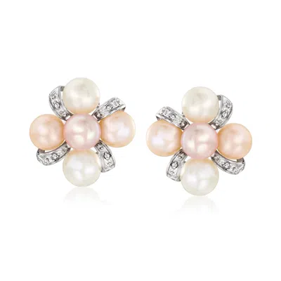 Ross-simons 7-7.5mm Multicolored Cultured Pearl Earrings With Diamonds In Sterling Silver In White