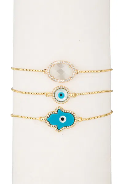 Eye Candy La Cz Hamsa Evil Eye Bracelet Set In Blue