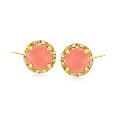 Ross-simons Coral And Diamond-accented Stud Earrings In 14kt Yellow Gold In Orange