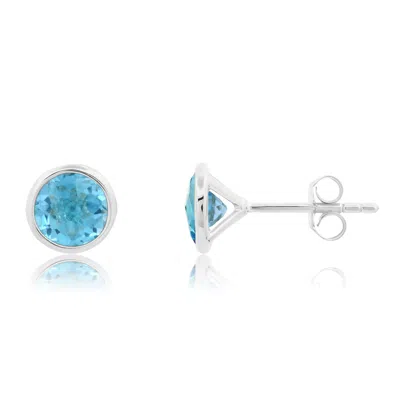 Nicole Miller Sterling Silver Round Cut 6mm Gemstone Bezel Set Stud Earrings With Push Backs In Blue