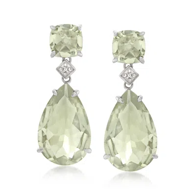 Ross-simons Prasiolite Drop Earrings With Diamond Accents In Sterling Silver In Green