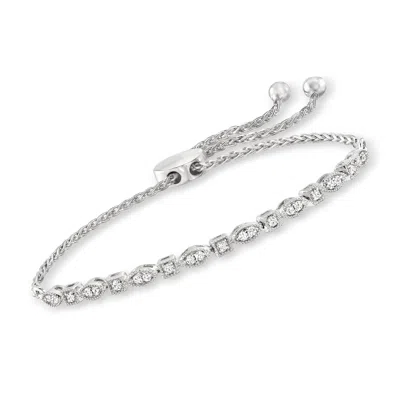 Ross-simons Diamond Square And Marquise-shaped Bolo Bracelet In Sterling Silver In White