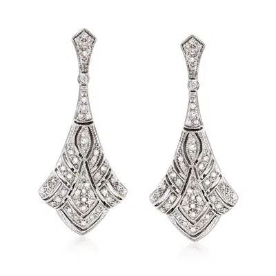 Ross-simons Diamond Art Deco-style Drop Earrings In Sterling Silver In White