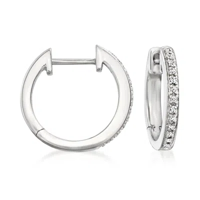 Ross-simons Sterling Silver Small Hoop Earrings With Diamond Accents In White