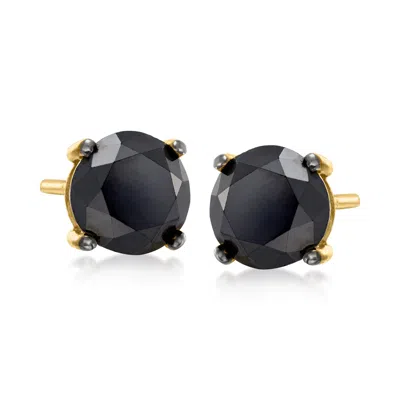 Ross-simons Black Diamond Stud Earrings In 14kt Yellow Gold In White