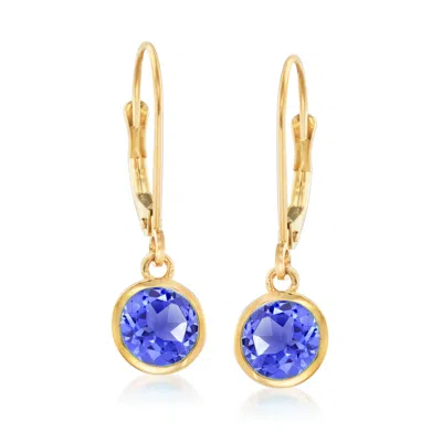 Ross-simons Tanzanite Drop Earrings In 14kt Yellow Gold In Purple