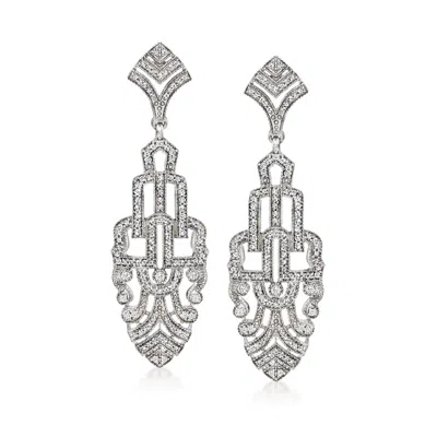 Ross-simons Diamond Art Deco-style Drop Earrings In Sterling Silver In White