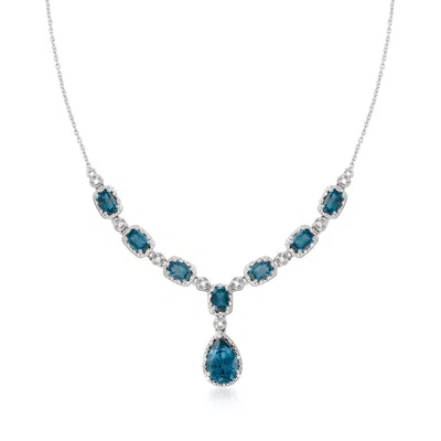 Shop Ross-simons London Blue Topaz And . Diamond Necklace In Sterling Silver In Multi