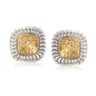 Ross-simons Sterling Silver And 14kt Yellow Gold Square Earrings In White