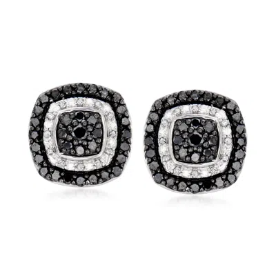Ross-simons Black And White Diamond Earrings In Sterling Silver In White