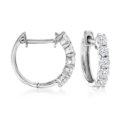 Ross-simons Round Brilliant-cut Diamond Huggie Hoop Earrings In 14kt White Gold In White