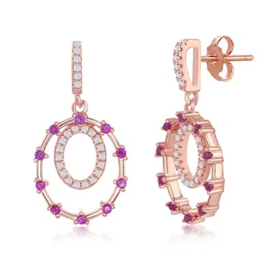 Simona Sterling Silver Double Circle, Ruby Cz Earrings - Rose Gold Plated In Multi