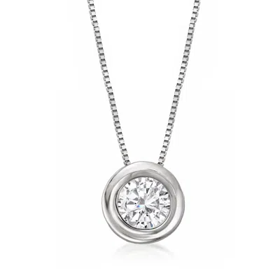 Ross-simons Bezel-set Diamond Solitaire Necklace In 14kt White Gold In Multi