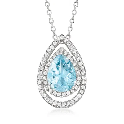 Ross-simons Aquamarine And . White Topaz Pear-shaped Pendant Necklace In Sterling Silver In Multi