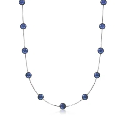 Ross-simons 6-6.5mm Black Cultured Pearl Station Necklace In Sterling Silver In Multi