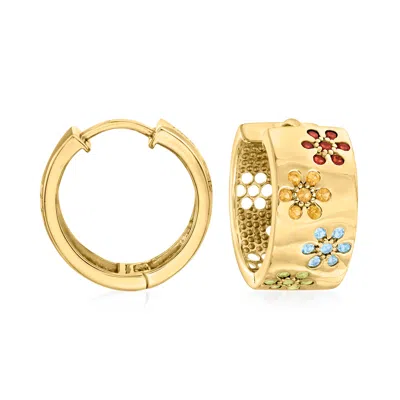 Ross-simons Multi-gemstone Flower Huggie Hoop Earrings In 18kt Gold Over Sterling In Multi