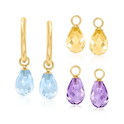 Ross-simons Interchangeable Jewelry Set: 8.00ct. T. W. Multi-gemstone C-hoop Drop Earrings In 14kt Yellow Gold In Multi