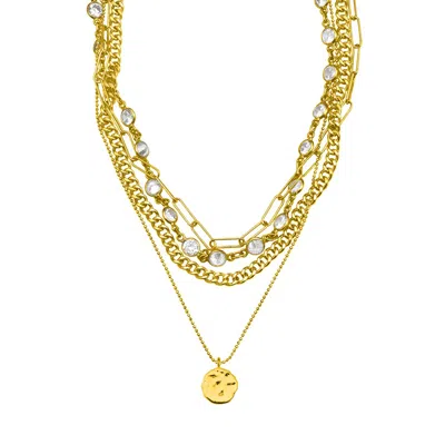 Adornia 14k Yellow Gold Plated Layered Pebbled Charm Necklace In Yellow