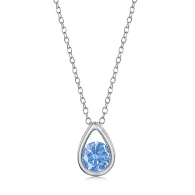 Simona Sterling Silver Pearshaped Necklace W/round 'march Birthstone' - Aquamarine In Blue