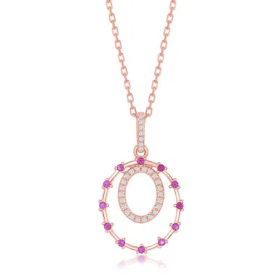 Simona Sterling Silver Rose Double Circle, Ruby Cz Pendant - Rose Gold Plated In Multi