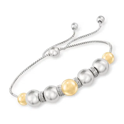 Ross-simons 6-8mm Sterling Silver And 14kt Yellow Gold Bead Bolo Bracelet With . Diamonds In White