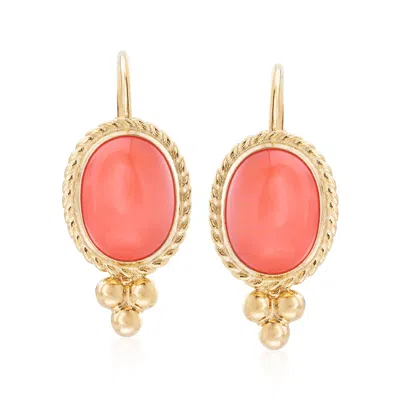 Ross-simons Bezel-set Coral Drop Earrings In 14kt Yellow Gold In Orange