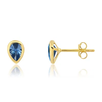Nicole Miller 14k Yellow Gold Plated Pear Cut 6mm Gemstone Bezel Set Stud Earrings With Push Backs In Blue