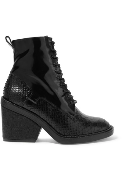 Robert Clergerie Bono Snake-effect And Patent-leather Ankle Boots In Black